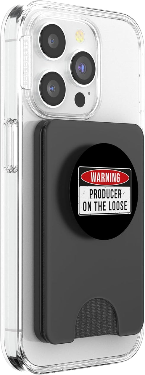 Funny Producer Gift Ideas Warning Sign - Producer On The Loose Funny Job Quote PopSockets PopWallet for MagSafe