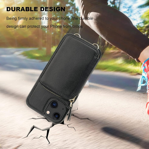 Bocasal RFID Blocking Wallet Case for iPhone 14/13, Adjustable Crossbody Zipper Purse with Kickstand