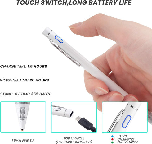 Rsepvwy Active Digital Stylus Pen for Samsung Galaxy Tab A 10.1/10.5/8 Inch, 1.5mm Ultra Fine Tip, White