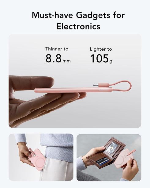 VEEKTOMX Slim Portable Charger, 5000mAh Lightweight Power Bank with Built-in Cable for iPhone, Ultra Thin Battery Pack