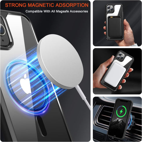 TENDLIN iPhone 11 Pro Magnetic Case - Crystal Clear Hard Back, Soft Bumper, MagSafe Compatible (Black)