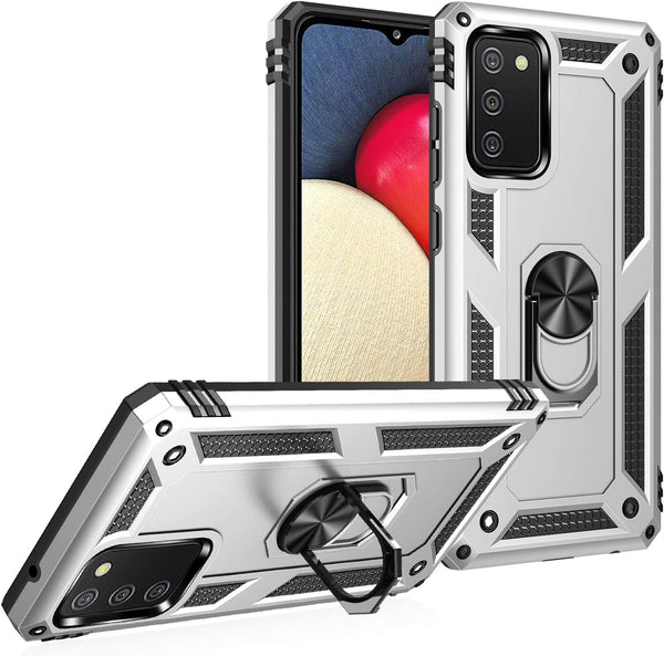 360 Metal Rotating Ring Kickstand Holder Armor Heavy Duty Shockproof Case for Samsung Galaxy A02S (Military Grade Drop