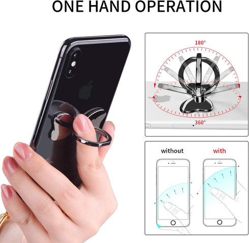 pzoz 360 Metal Cell Phone Finger Ring Stability Holder Back Stand Collapsible Hand Grip Knob Loop Car Mount Hook
