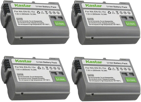 Kastar 4-Pack Battery Replacement for Nikon EN-EL15, EN-EL15a, EN-EL15b, EN-EL15e, Nikon Z 5, Z5 Camera, Charger