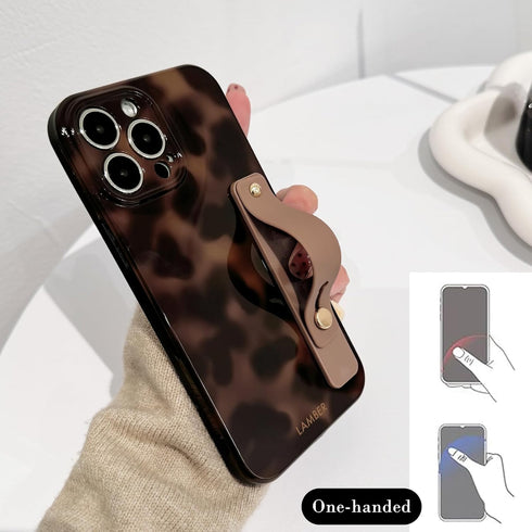 NITITOP 12 Compatible with iPhone Pro Max Case with Wrist Strap Cute Stylish Leopard Aesthetic Tortoise Amber Design