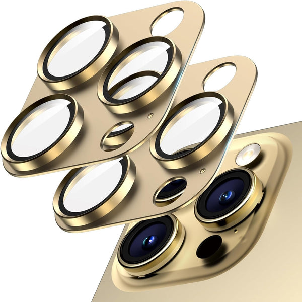 2 Pack Gold Camera Lens Protector for iPhone 15 Pro Max/Pro & 14 Pro Max/Pro, Aluminum Alloy Sapphire Glass, Anti-Drop.