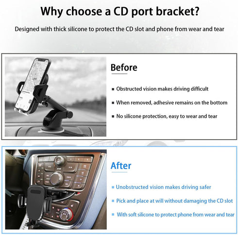 360 Degree Rotatable Car Phone Holder for CD Slot, Universal Cellphone Holder with One Hand Operation Design