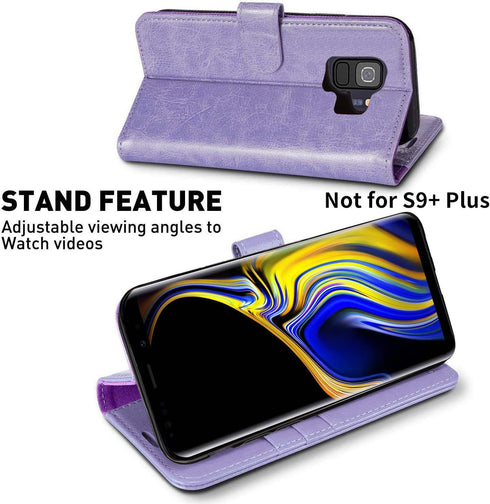 MONASAY Wallet Case for Galaxy S9, 5.8-inch, Flip Folio Leather Cover with Credit Card Holder, Lavenders [Screen