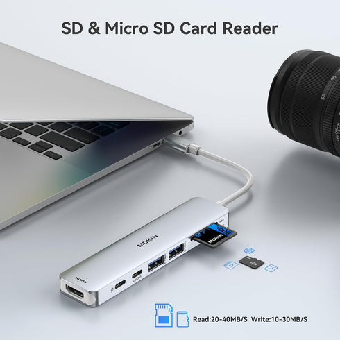 MOKiN USB C Hub HDMI Adapter, 7 in 1 Dongle with HDMI, SD/TF Card Reader, USB C Data Port, 100W PD for MacBook
