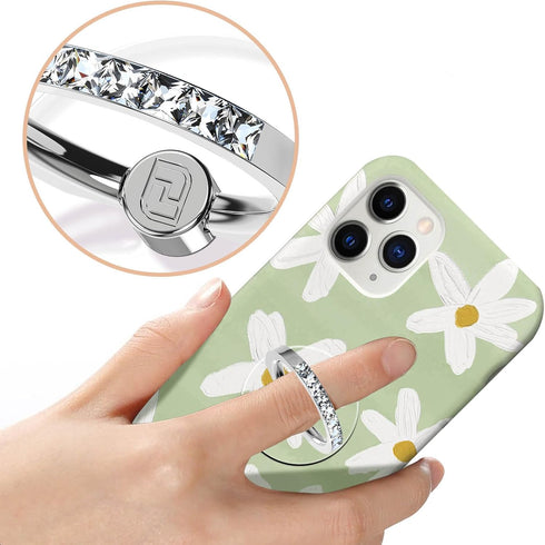 Transparent Phone Ring Holder 2 Pcs, Jsoerpay Clear Cell Phone Ring Holder with Diamond, Finger Grip 360°Rotation Compatible with Most of The Phones, Tablet and Case (Silver)