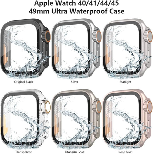 Waterproof Case for Apple Watch Series 8 7 6 5 4 SE/SE2, Full Protective Hard PC Screen Protector Cover (40mm, Black)