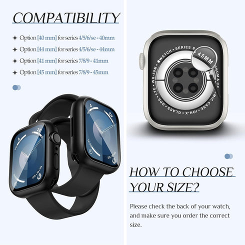 2-Pack Goton Waterproof Apple Watch Case for Series 9 8 7, 360 Protective Glass Face Cover + Back Bumper