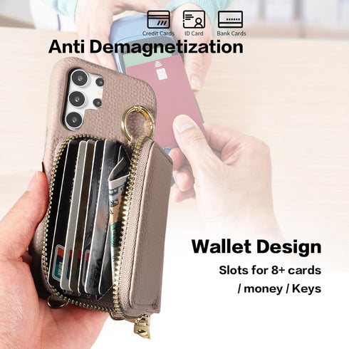 Furiet Wallet Case for Samsung Galaxy S24 Ultra 5G, Luxury PU Leather Zipper Flip Organ Purse, Card Holder Stand Cover