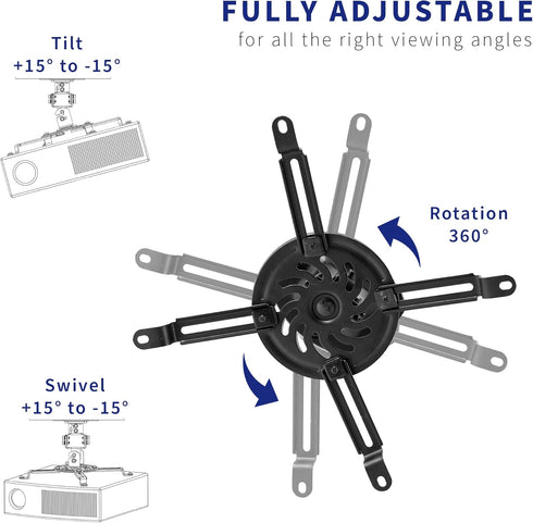 VIVO Universal Adjustable Ceiling Projector Mount for Regular and Mini Projectors, Black, MOUNT-VP01B