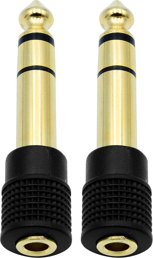Audio Adapter 6.35mm Male to 3.5mm Female Stereo Headphone Connector, Gold Plated, 2 Pack