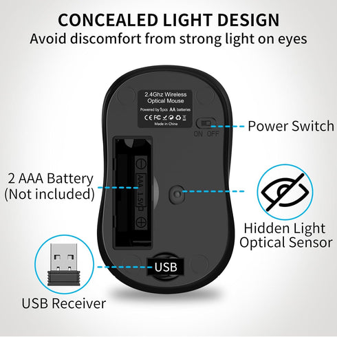 ACOZYKITTEN 2.4G Wireless Mouse for Portable Computer, Noiseless Mouse with USB Receiver, Ergonomics Cordless Optical