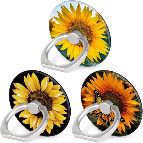 Bonoma Cell Phone Ring Holder Stand, 3 Pack Sunflowers 360 Rotation Universal Grip for Smartphones