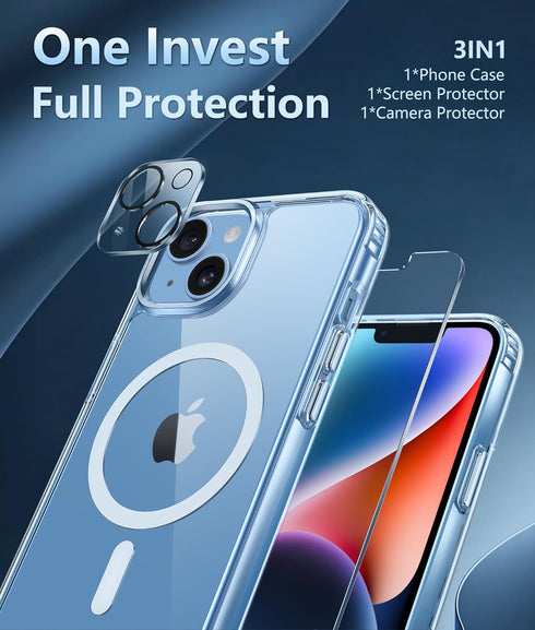 FNTCASE iPhone 14 Phone Case: Clear Magnetic Military Grade Drop Protection Cover for iPhone 13 - 6.1 Inch (Clear)