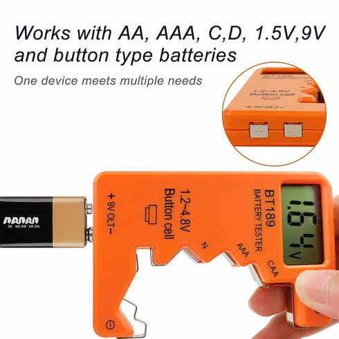Universal Battery Tester Checker for AA AAA C D 9V 1.5V, Small Volt Checker, Orange Color