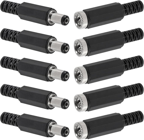 5Pcs Replacement Male Plug Power Supply Ends DC 5.5x2.1mm with 5Pcs DC Female Jack Solder Type DIY Connector