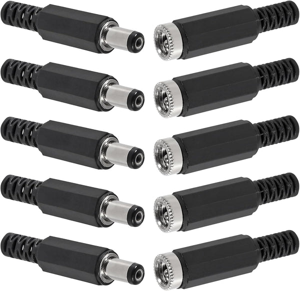 5Pcs Replacement Male Plug Power Supply Ends DC 5.5x2.1mm with 5Pcs DC Female Jack Solder Type DIY Connector