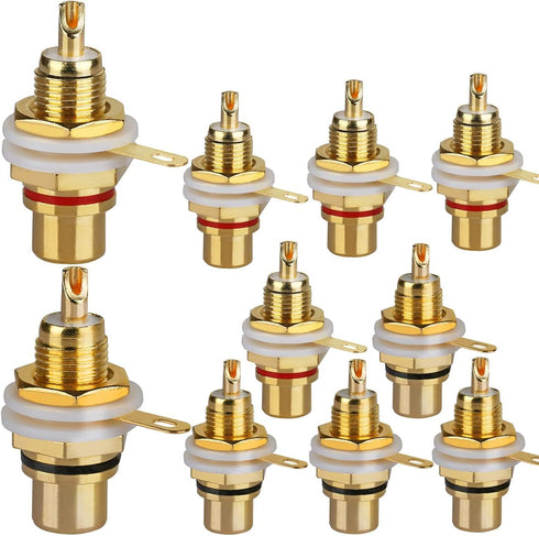 10Pcs Audio Terminal Jack Panel Mount | RCA Lotus Head Welding Female Socket Connector (5Pcs Black + 5Pcs Red)