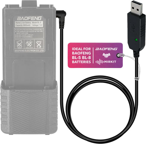 Mirkit 2.5mm USB Charger Cable with Light Indicator for Baofeng Battery UV-5R and UV-82 High Capacity Batteries