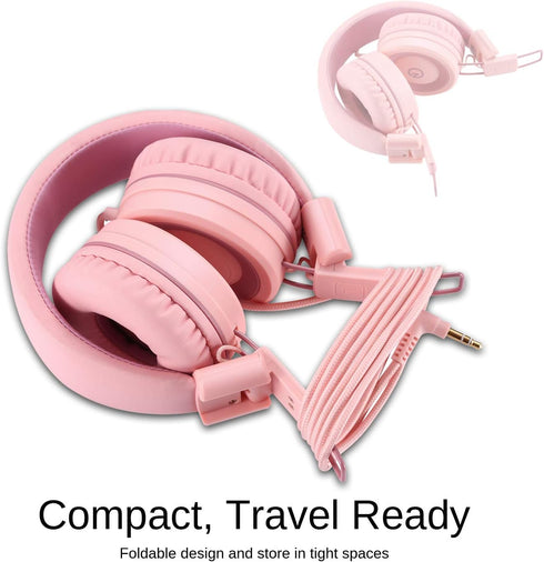 noot products Kids Headphones K11, Foldable Stereo Wired On-Ear Headset, Soft Pink