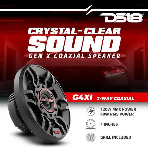 DS18 G4Xi GEN-X 4" 2-Way Coaxial Speakers - 120 Watts Max Power, Full Range Car Replacement Speaker - 2 Speakers