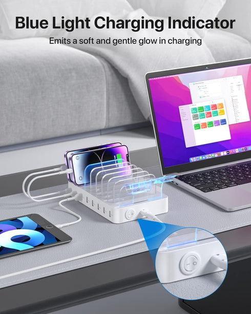 SooPii 8-Port USB-C Charging Station with 1 PD 20W Fast Charging Port, 8 Mixed Cables, and Upgraded Holder for lWatch