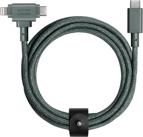 Native Union Belt Cable Duo – 5ft Ultra-Strong Braided Charging Cable for Lightning & Type-C Devices (Slate Green)