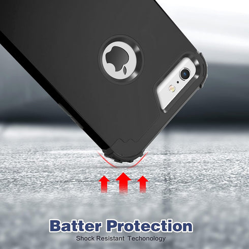 IDweel iPhone 6S Plus Case with Tempered Glass Screen Protector, Black, 3 in 1 Shockproof Slim Hybrid Heavy Duty Cover