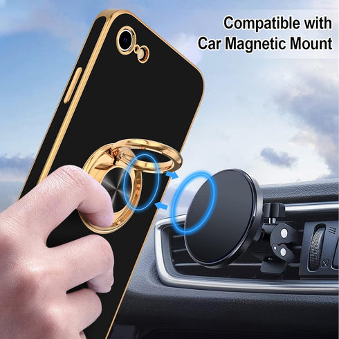 Hython Black Case for iPhone SE 2022/2020, iPhone 7/8, with Rose Gold Ring Holder, Shockproof TPU Bumper & Camera