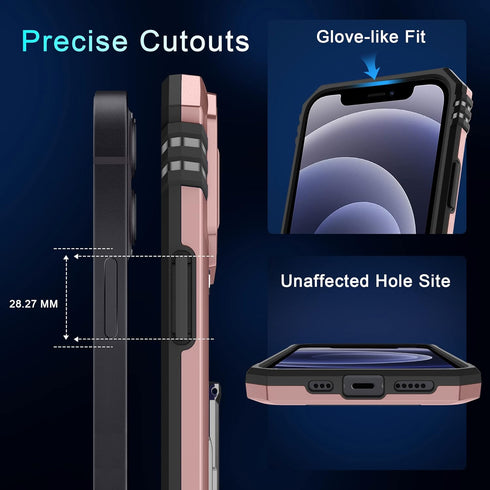 DEERLAMN iPhone 12/12 Pro Case - Rose Gold, Military Grade Shockproof, Slide Camera Cover, 2 Screen Protectors,