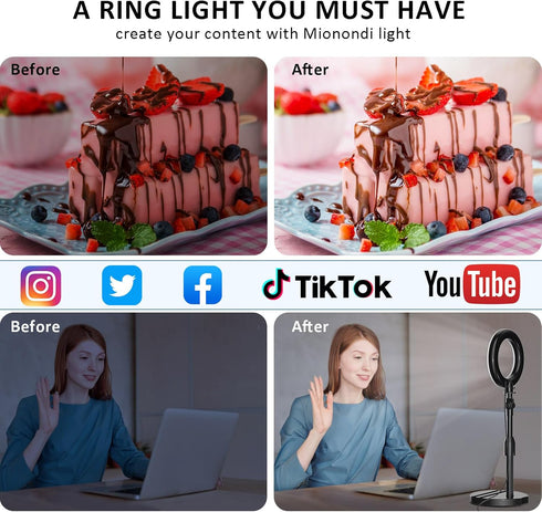 Mionondi Desk Ring Light with Telescopic Stand, Travel Desktop Hola Light for Phone Selfie Laptop Zoom Video Calls