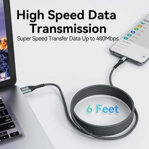 FEMORO 6ft Micro USB Cable, USB Type A to Micro USB 2.0 Charger Cables for Data Transfer & Charging, Braided Compatible