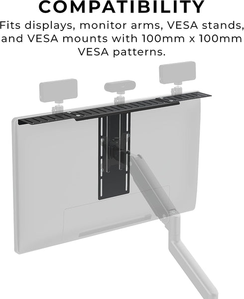 HumanCentric 100x100mm DSLR Monitor Mount Extra Large, Desk Camera Mounting, Light Webcam, Microphone Shelf for Monitor