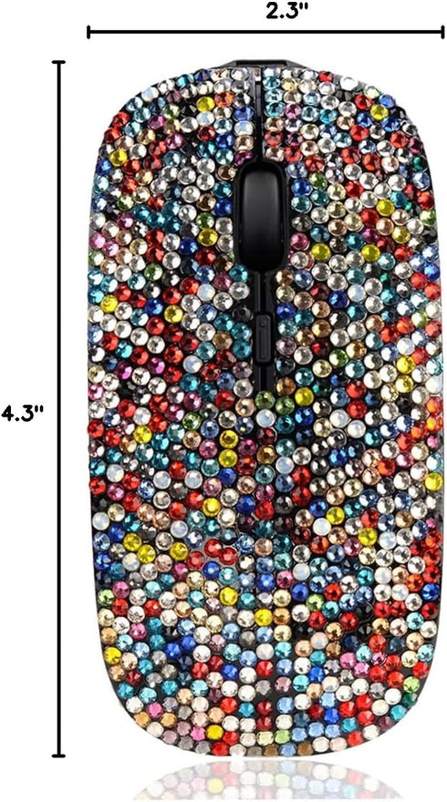 Luxury Bling Rechargeable Wireless Mouse with Austrian Crystal Rhinestone, Flat Slim Mouse for Laptop PC, Colorful Gift