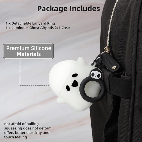 Compatible AirPods Case Cover, Glow in The Dark Cute Ghost Case for AirPods 2nd & 1st, Soft Silicone