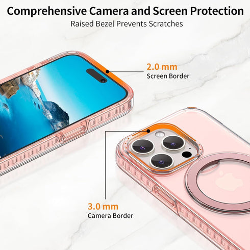 iPhone 14 Pro Max Case - Pink Magnetic Stand, Dual Layer, Military Drop Protection, Anti-Yellowing, MagSafe Compatible,