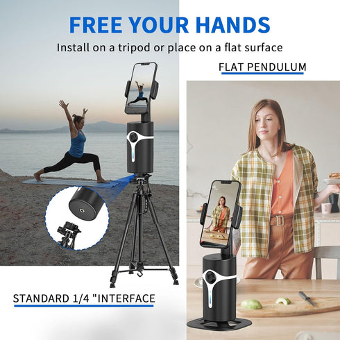WUOAUM 360 1100mAh Auto Face Tracking Tripod, Rotating Phone Stand with AI Gesture Control & Bluetooth Remote, No App