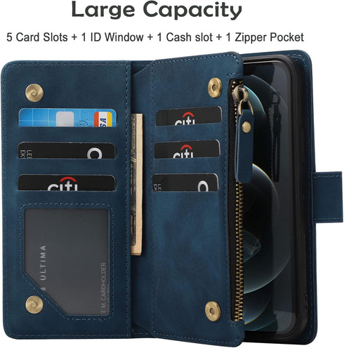 RANYOK Wallet Case for iPhone 11 (6.1 inch), Premium PU Leather Zipper Flip Folio Wallet with RFID Blocking (Blue)