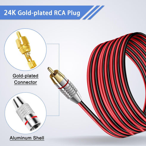 9.9FT RCA to Speaker Bare Wire Cable, Heavy 14 Gauge Speaker Bare Wire Cables to RCA Plug Adapter for Speakers