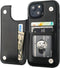 iPhone 15 Wallet Case with Card Holder, PU Leather Kickstand Cover, Double Magnetic Clasp, Shockproof 6.1 Inch