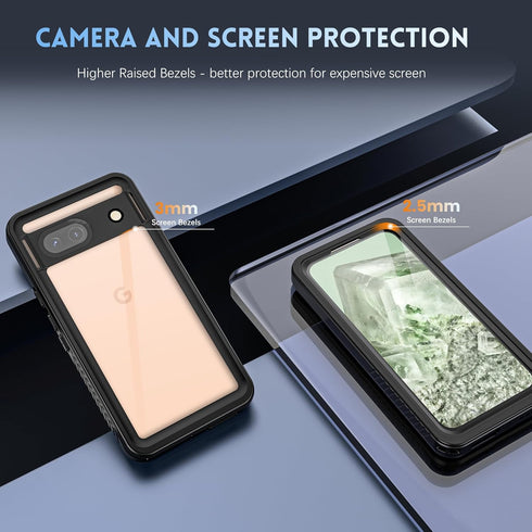 Hllhunkhe Waterproof Case for Google Pixel 8A with Built-in Screen Protector - Rugged Shockproof Protective Cover, Black