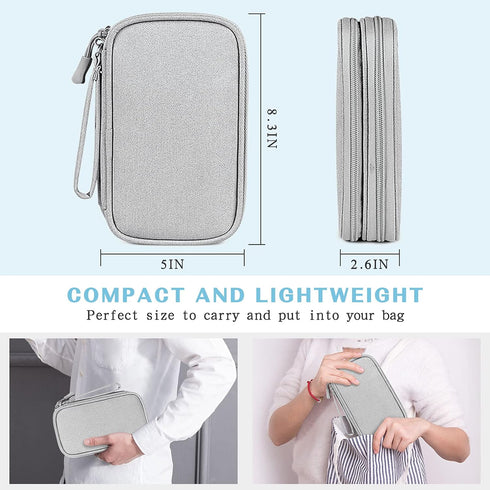 FYY Travel Electronic Cable Organizer Bag, Pouch Electronic Accessories Carry Case Portable Waterproof Double Layers Storage Bag for Cable, Cord, Charger, Phone, Earphone, Medium Size, Grey