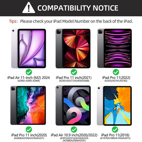 Keyboard Case for iPad Air 11 inch 2024 (M2) & iPad Pro 11 inch (4th/3rd/2nd/1st) Gen 2022, Detachable Bluetooth