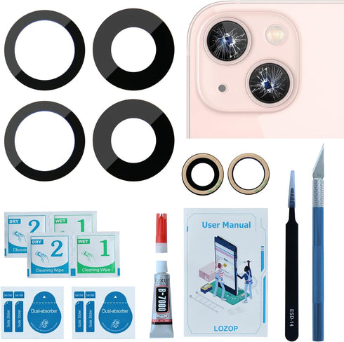 LOZOP 2 Sets Rear Camera Lens Glass Replacement with Adhesive Pre-Installed Compatible for