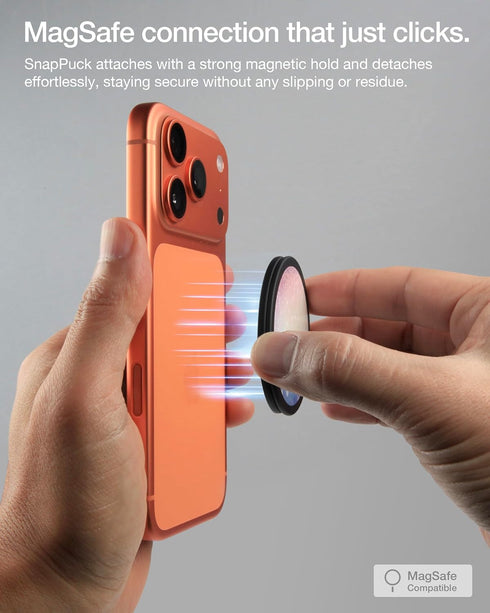 Upcommon SnapPuck Grip Stand, Compatible with MagSafe, Ultra Slim Collapsible Phone Holder, Kickstand, Magnetic Snap
