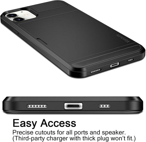 Vofolen Wallet Case for iPhone 12 5G, Black, Credit Card Holder Slot Sliding Back Pocket, Anti-Scratch Dual Layer
